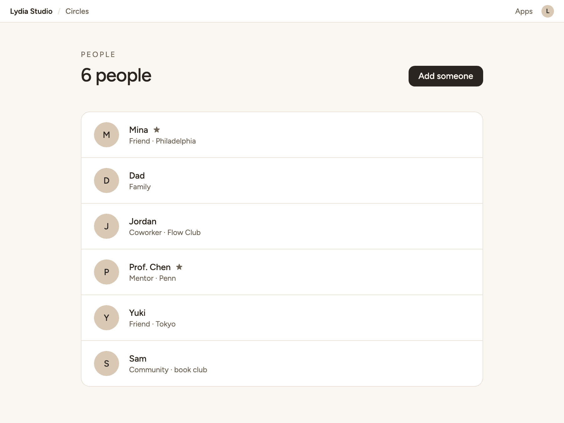 Circles — a quiet list of the people you care about