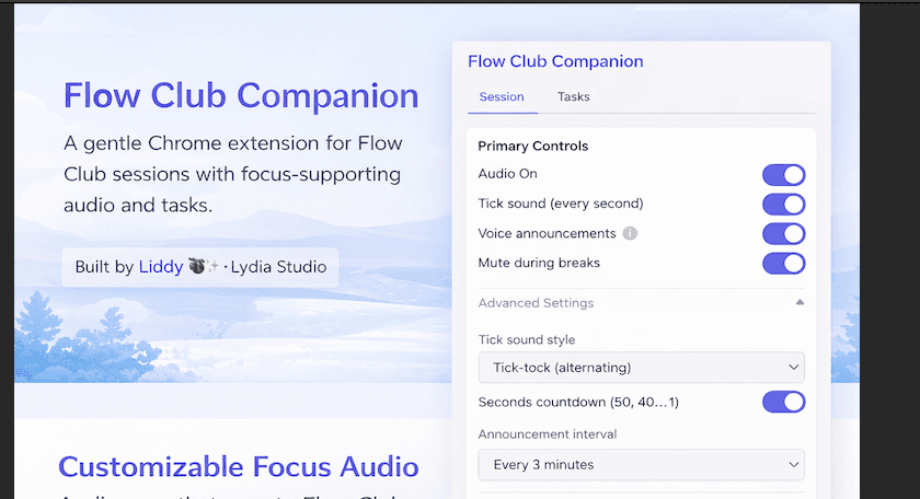 Flow Club Companion browser extension interface